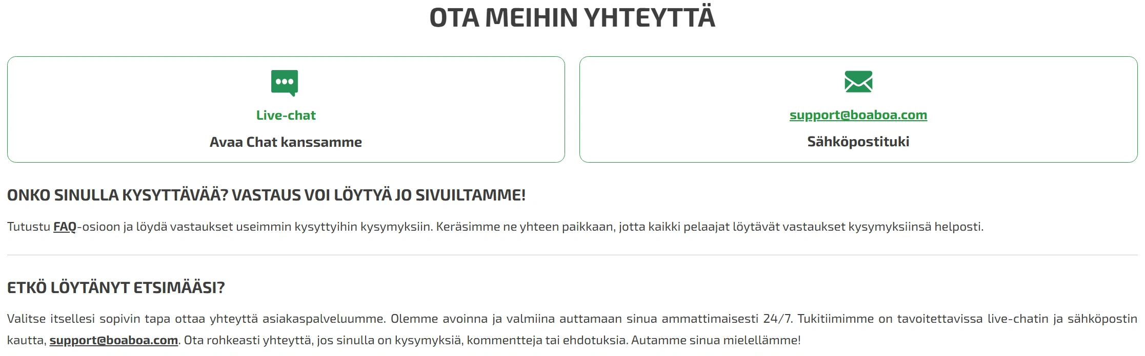 BoaBoa Casino Asiakaspalvelumme